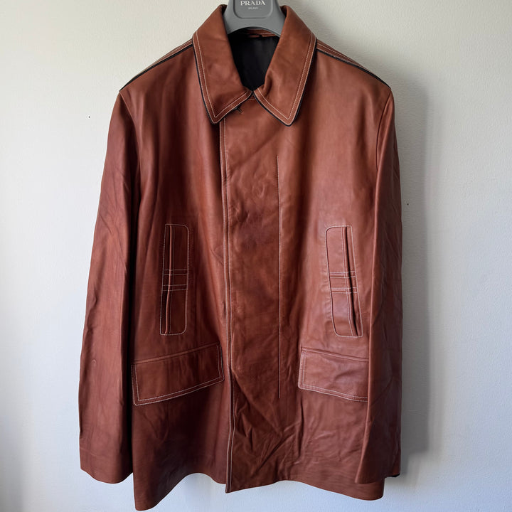 Hermes Brown/Orange Calf Leather Overcoat