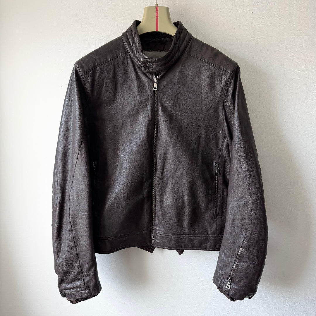 Prada Linea Rossa SS2001 Brown Café Racer Leather Jacket