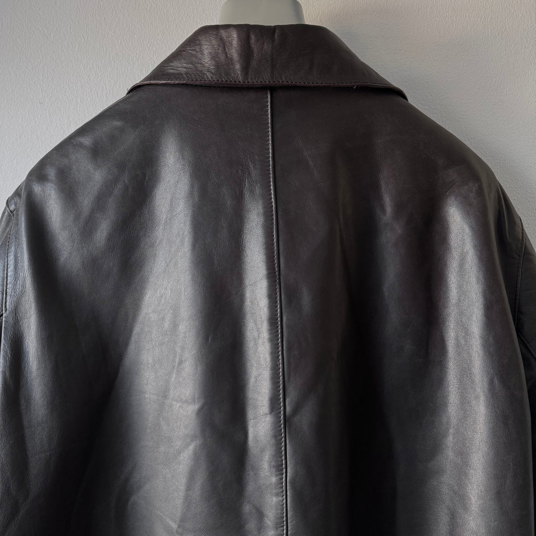 Prada 2000’s Dark Brown Double Breasted Nappa Leather Peacoat