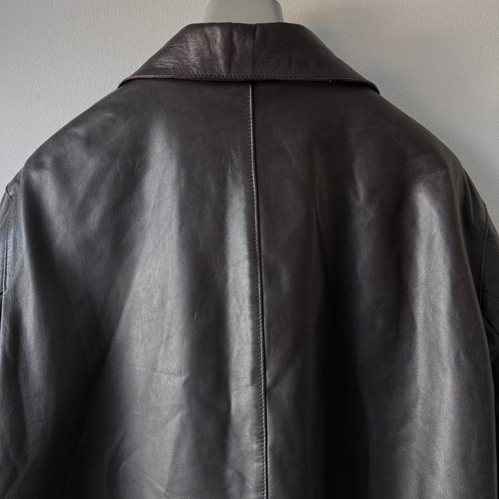 Prada 2000’s Dark Brown Double Breasted Nappa Leather Peacoat