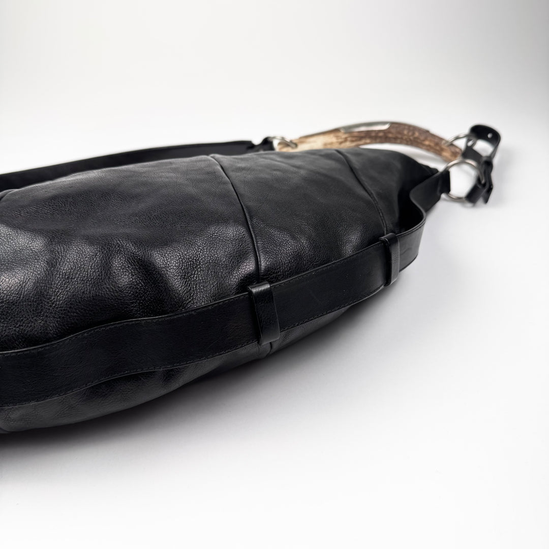 Yves Saint Laurent Rive Gauche SS2002 Black XL Mombasa Leather Croissant Crossbody Bag