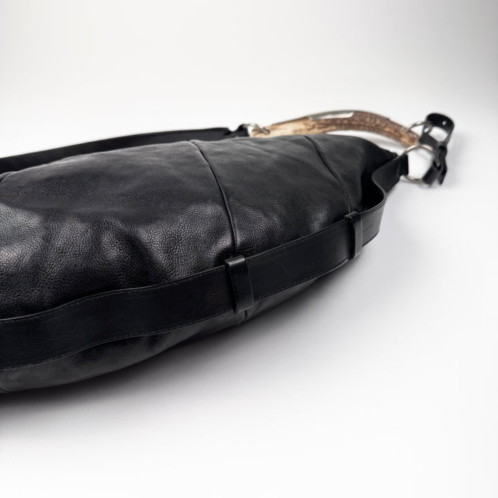Yves Saint Laurent Rive Gauche SS2002 Black XL Mombasa Leather Croissant Crossbody Bag