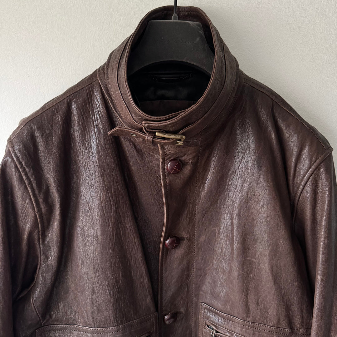 Dolce & Gabbana FW2005 Brown/Black Double Layered Military Bomber Lamb Leather Jacket