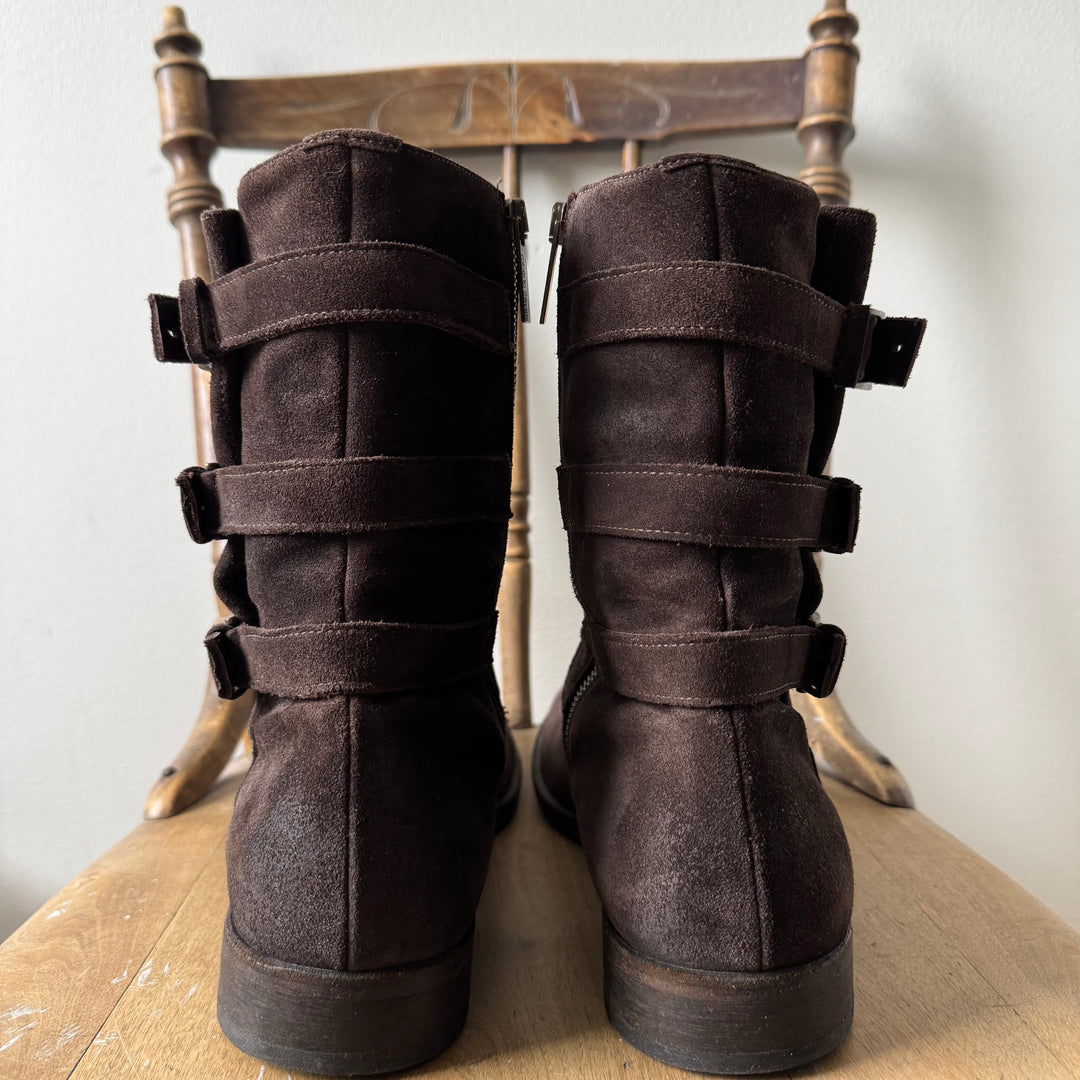 Roberto Cavalli 2000’s Brown Suede Leather Biker Boots