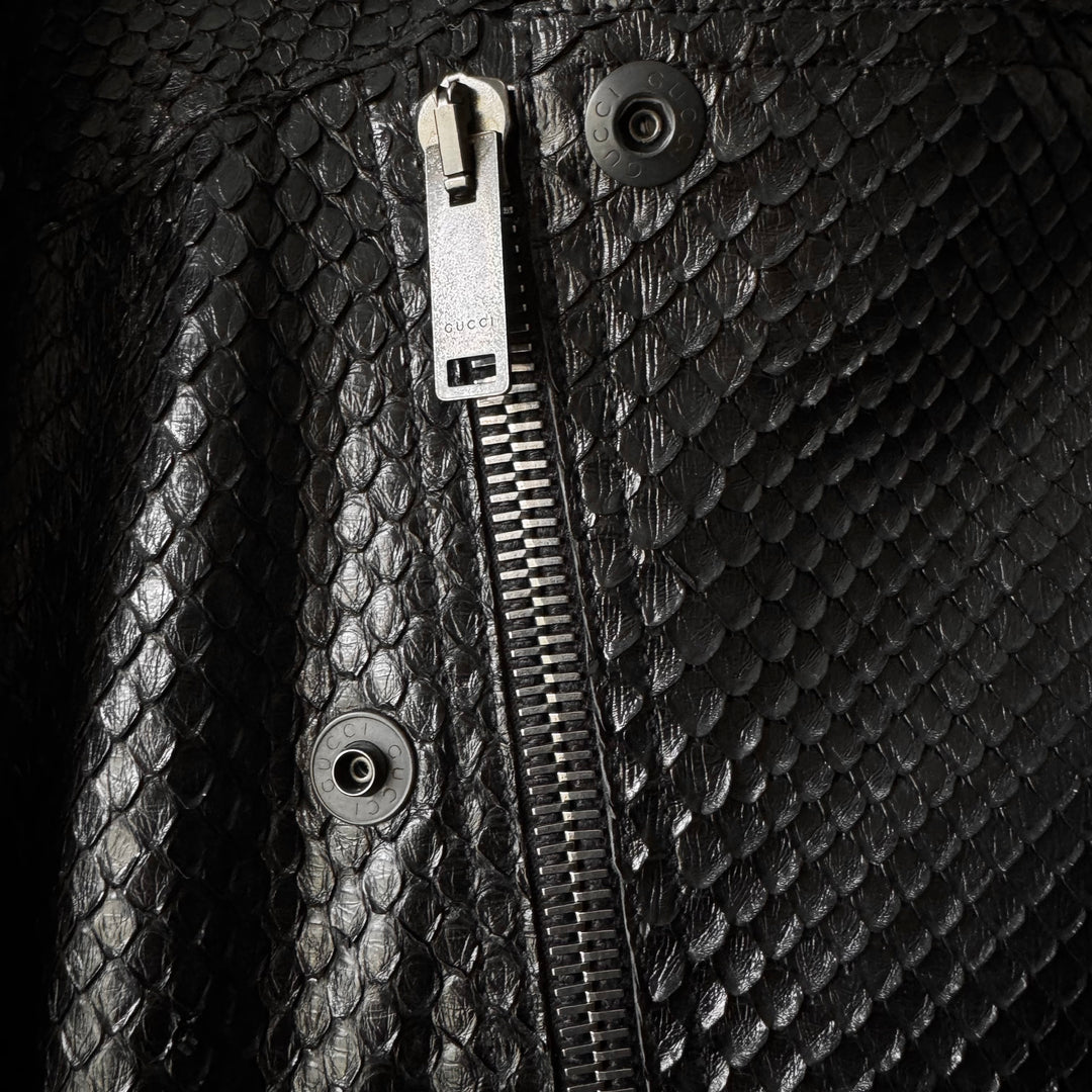 Gucci By Tom Ford 1990’s Black Python Snake Skin Leather Biker Moto Jacket