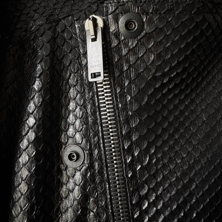Gucci By Tom Ford 1990’s Black Python Snake Skin Leather Biker Moto Jacket