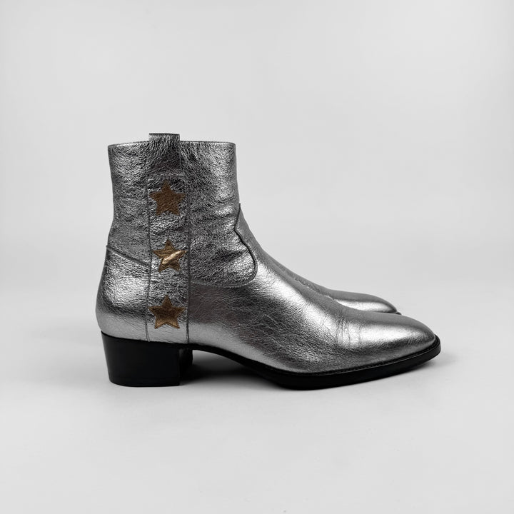 Saint Laurent SS2015 Psych Rock Metallic Silver/Gold Star Wyatt Boots