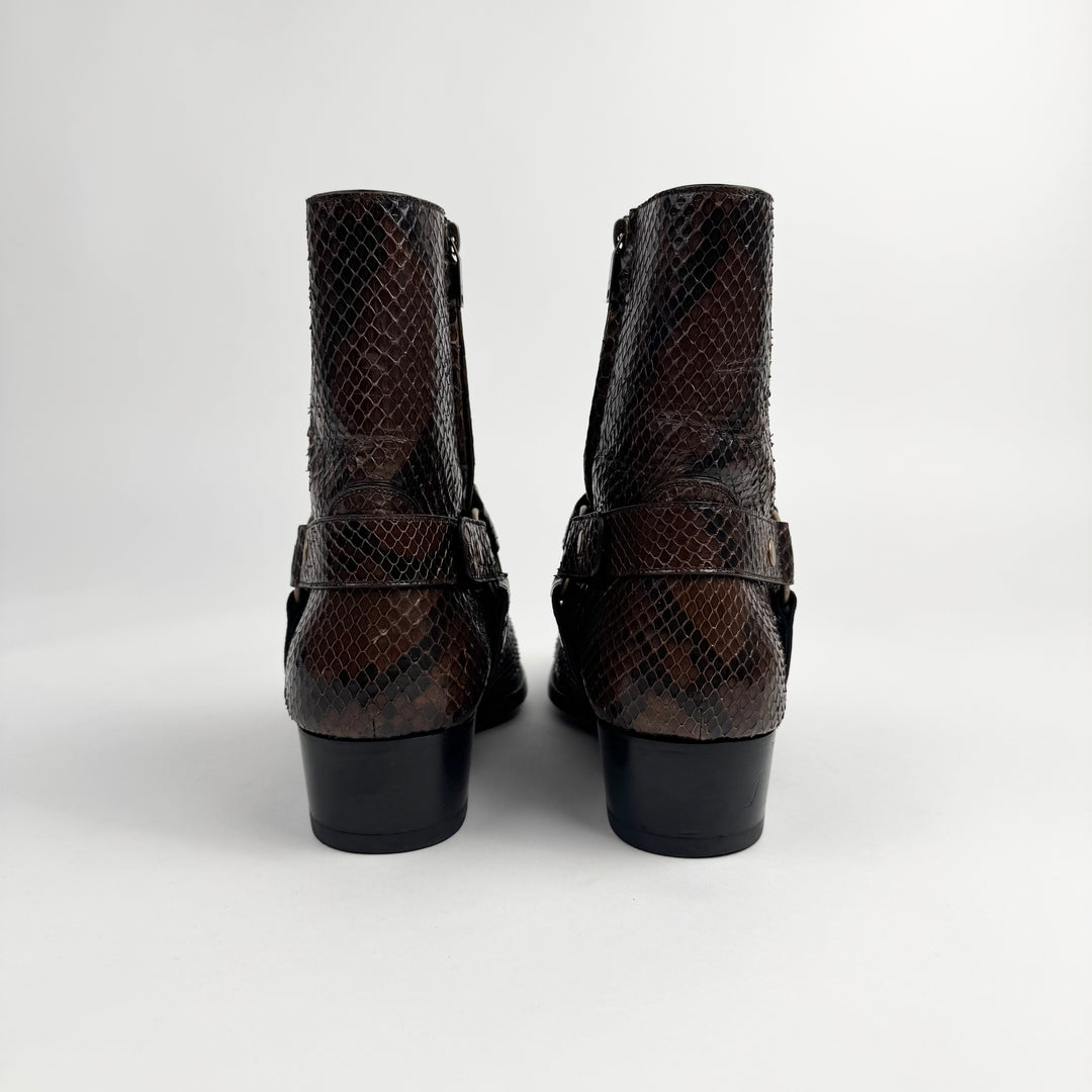 Saint Laurent By Hedi Slimane FW2016 Brown Python Leather Wyatt Harness Boots