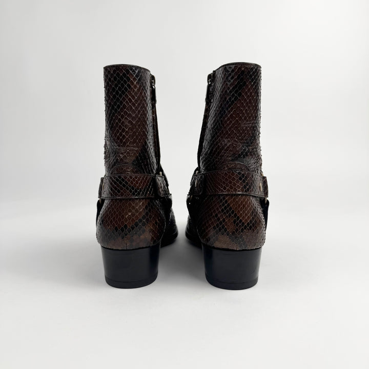 Saint Laurent By Hedi Slimane FW2016 Brown Python Leather Wyatt Harness Boots