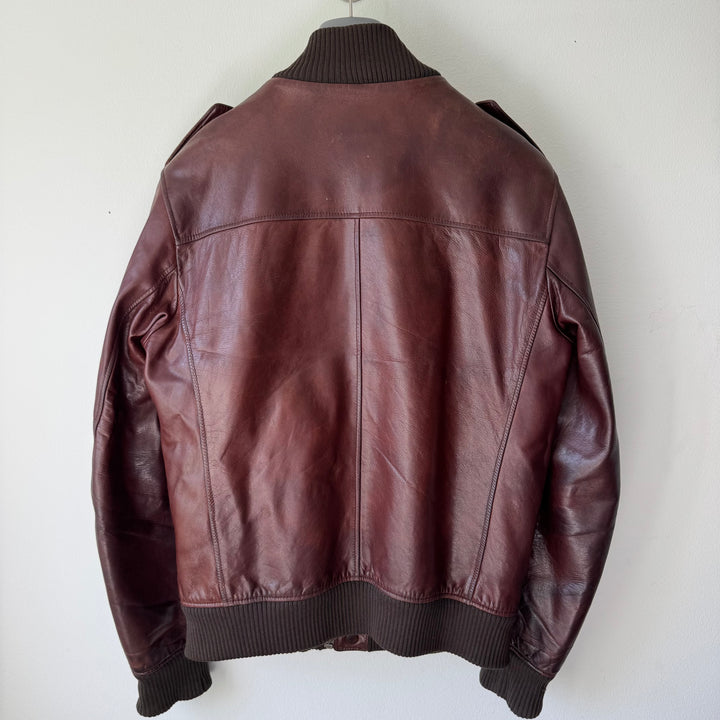 Prada FW2008 Mainline Bordeaux Cargo Bomber Calf Leather Jacket