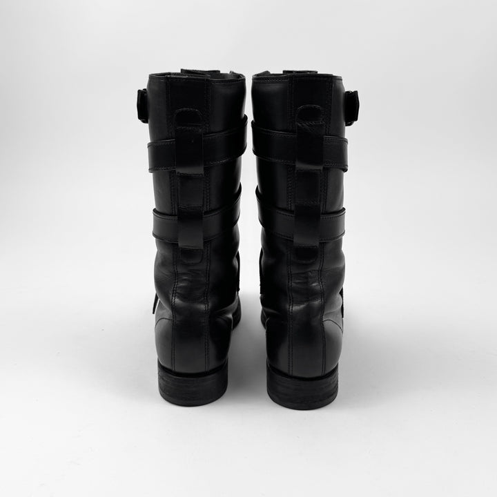 Helmut Lang FW2003 Black Belted Bondage Leather Combat Boots