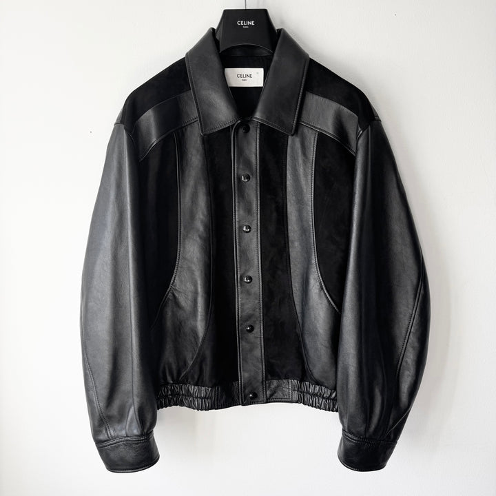 1/1 Celine SS2022 Sample Black Cutout Suede Paneled Leather Blouson Jacket