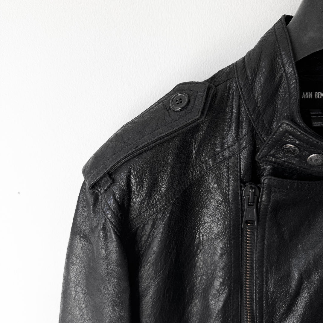 Ann Demeulemeester SS2003 Black Cracked Leather Biker Jacket