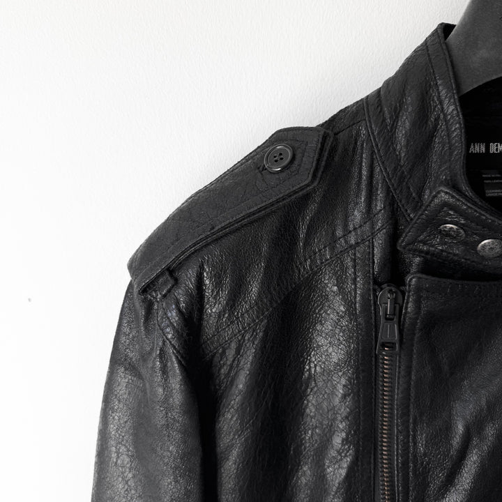 Ann Demeulemeester SS2003 Black Cracked Leather Biker Jacket