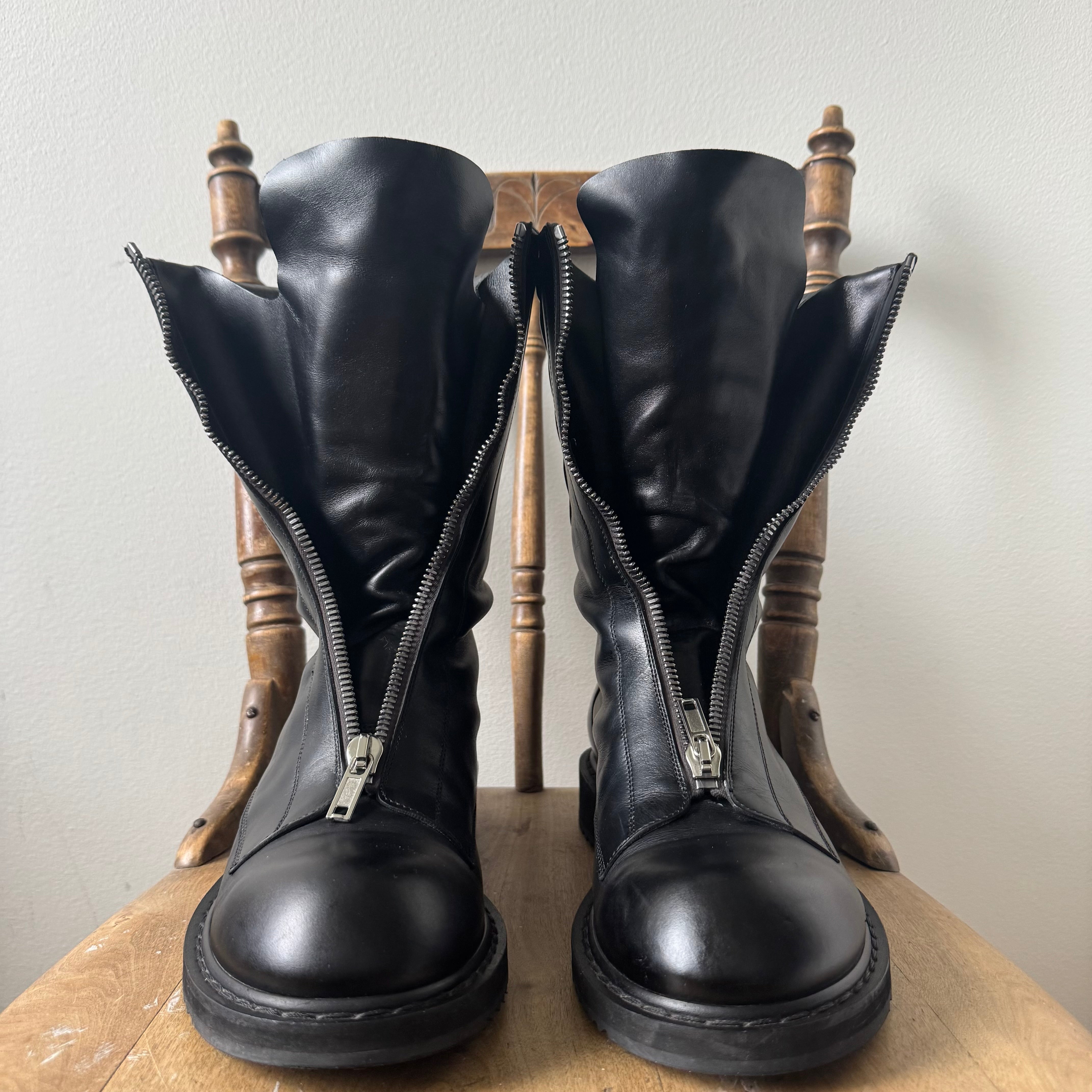 Rick Owens FW2022 Black Leather Mohawk Basket Creeper Boots