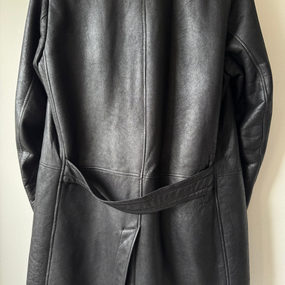 Prada FW2002 Black Long Shearling Leather Coat