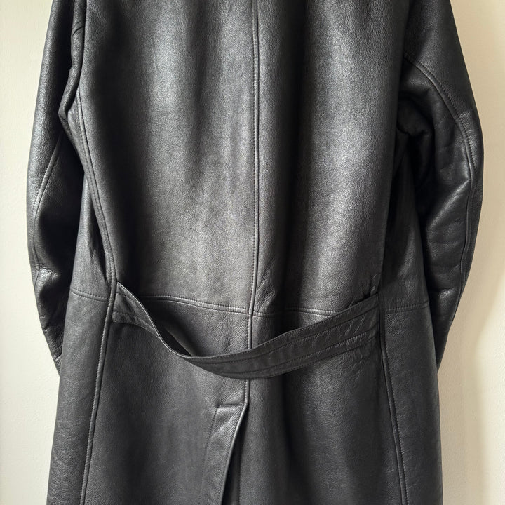 Prada FW2002 Black Long Shearling Leather Coat