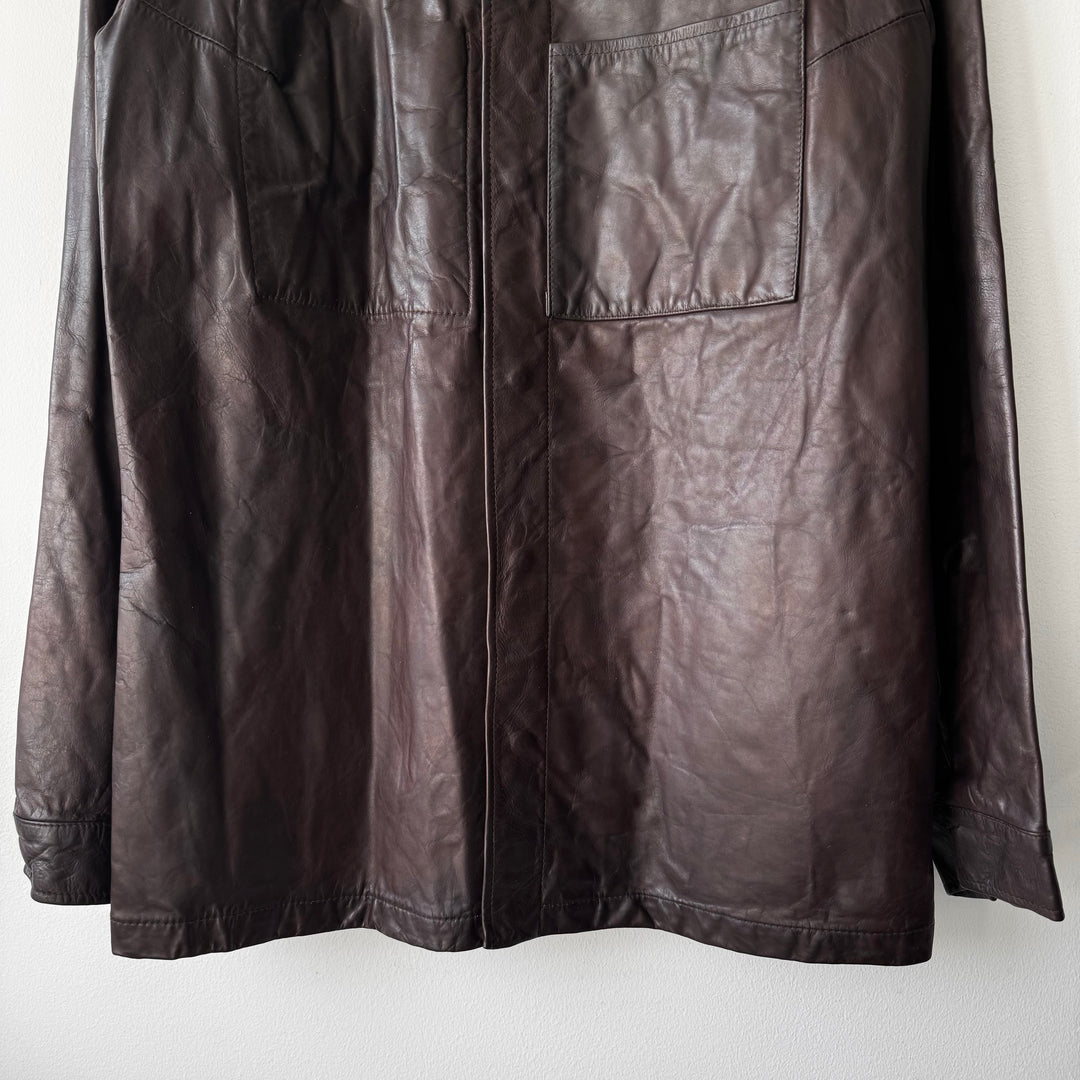 AW2003 Martin Margiela Brown 1-Pocket Leather Overshirt Jacket