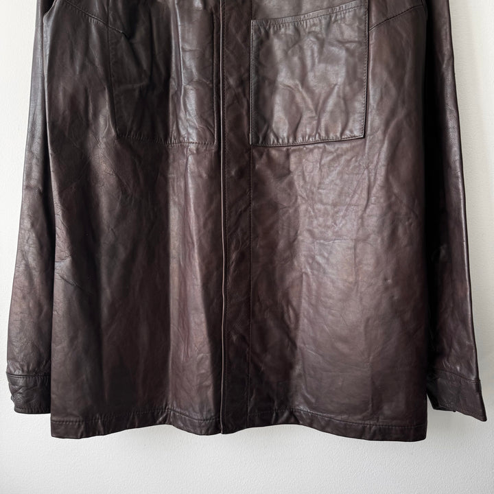 AW2003 Martin Margiela Brown 1-Pocket Leather Overshirt Jacket