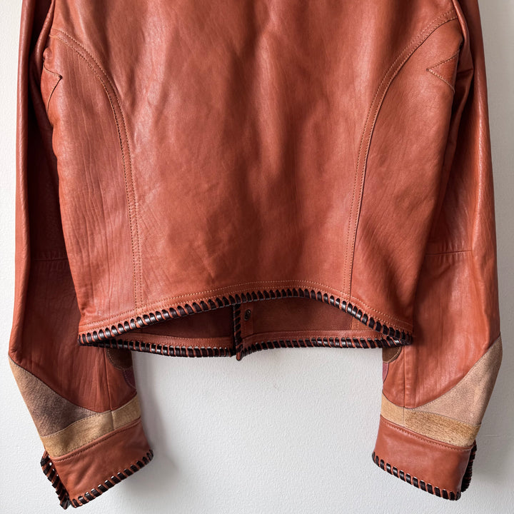Gucci By Tom Ford SS2004 Brown Butterfly Patchwork Western Leather Jacket