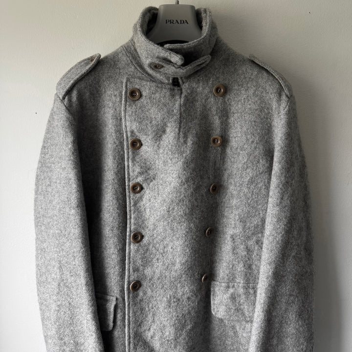 Miu Miu 2000’s Gray Wool Military Double Breasted Overcoat