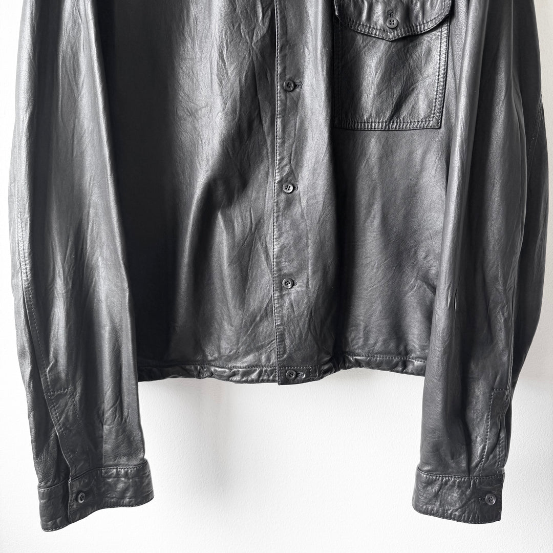 Prada 2000's Black Lamb Leather 1-Pocket Cropped Overshirt Jacket