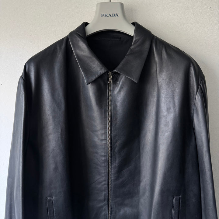 Prada SS1999 Navy Lamb Nappa Leather Zip-Up Blouson Jacket