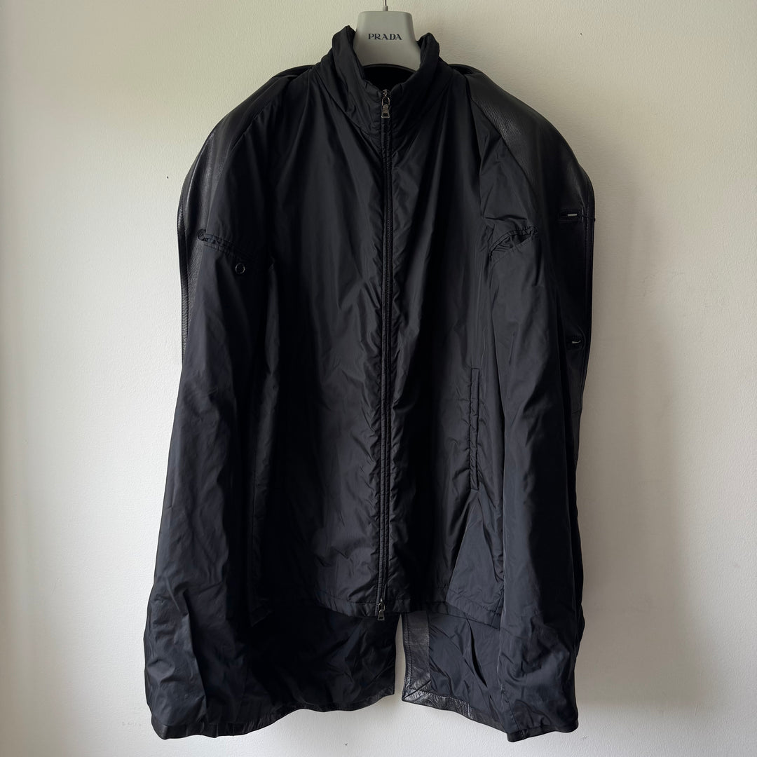 Prada FW2006 Black Lined Button-Up Leather Overcoat Jacket
