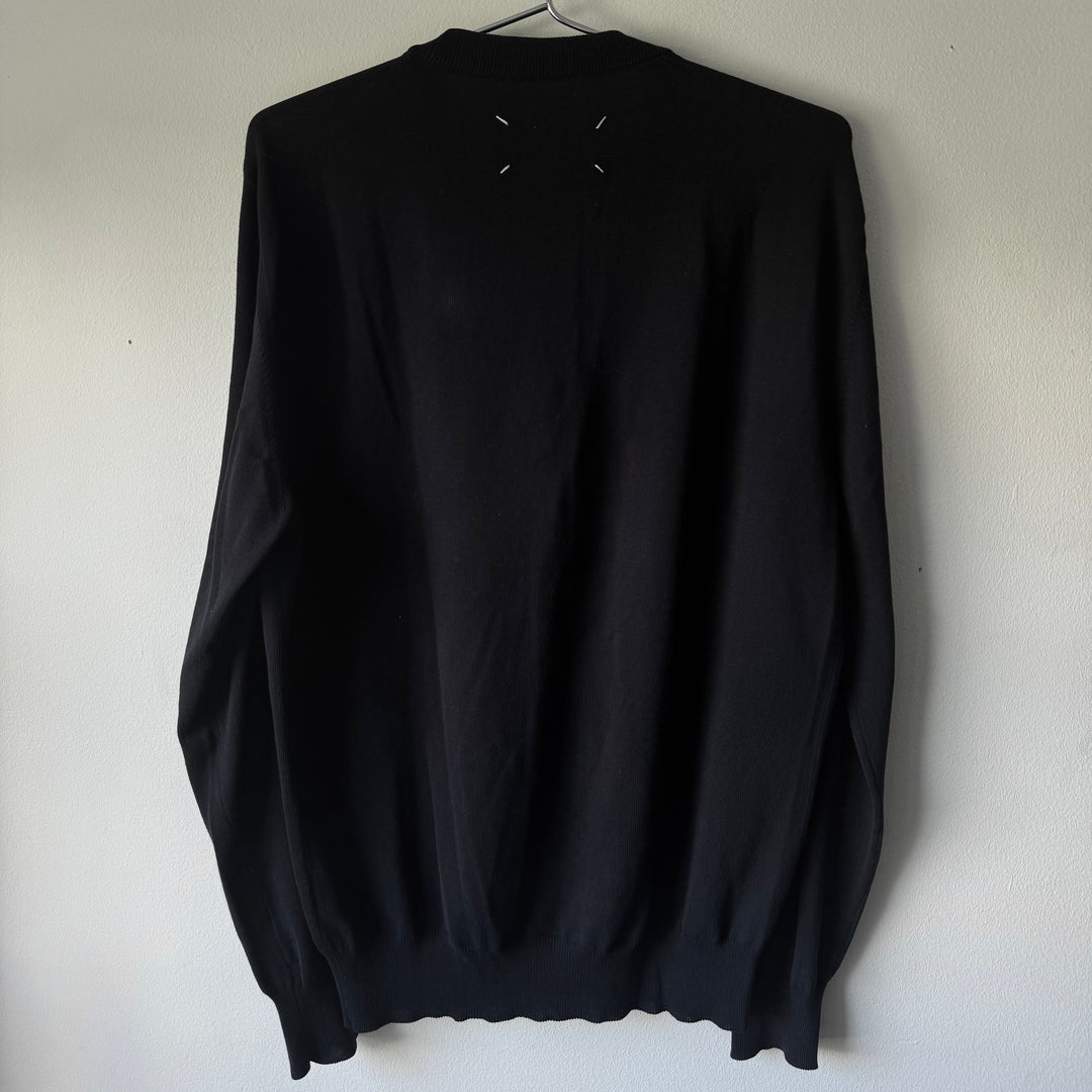 SS2015 Maison Martin Margiela Navy Cotton Knit Elbow Patch Button-Up Cardigan