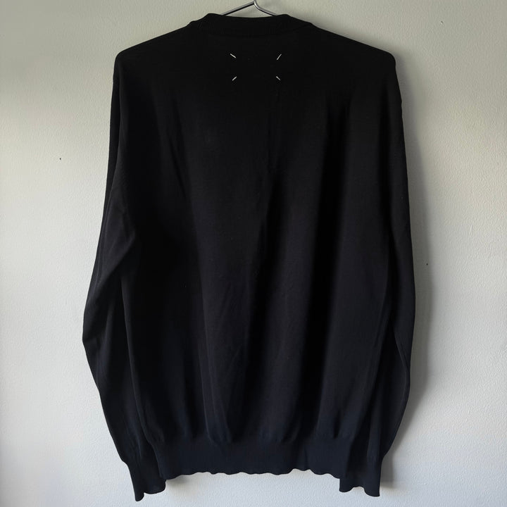 SS2015 Maison Martin Margiela Navy Cotton Knit Elbow Patch Button-Up Cardigan