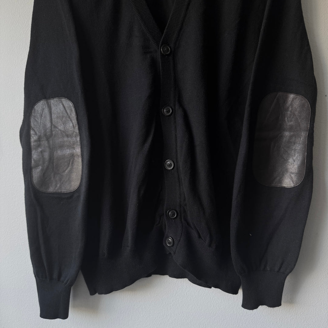 SS2011 Maison Martin Margiela Black Cotton Knit Elbow Patch Button-Up Cardigan