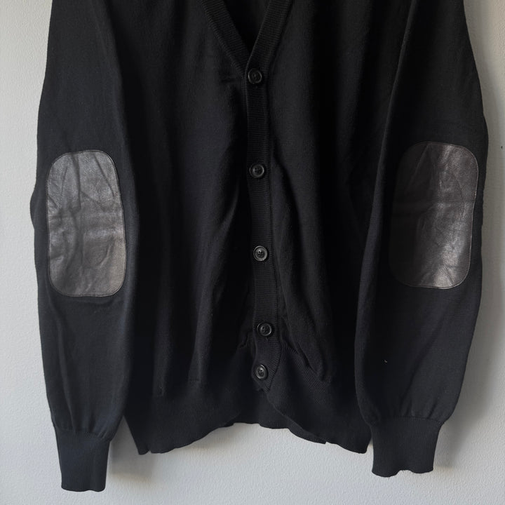 SS2011 Maison Martin Margiela Black Cotton Knit Elbow Patch Button-Up Cardigan