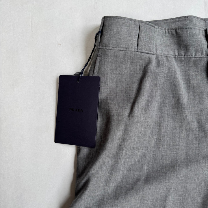 Prada 2024 Main-Line Light Gray Wide Fine Wool Pants