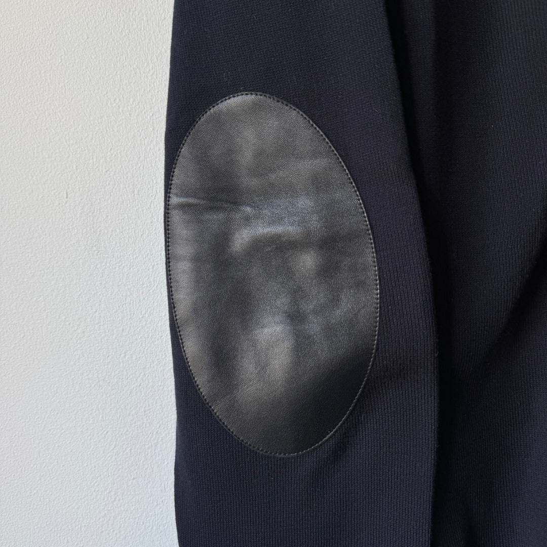 SS2015 Maison Martin Margiela Navy Cotton Knit Elbow Patch Button-Up Cardigan