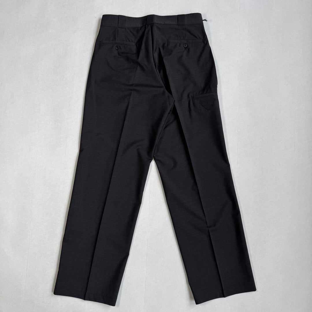 Prada 2022 Mainline Dark Gray Wide Fine Wool Logo Pants