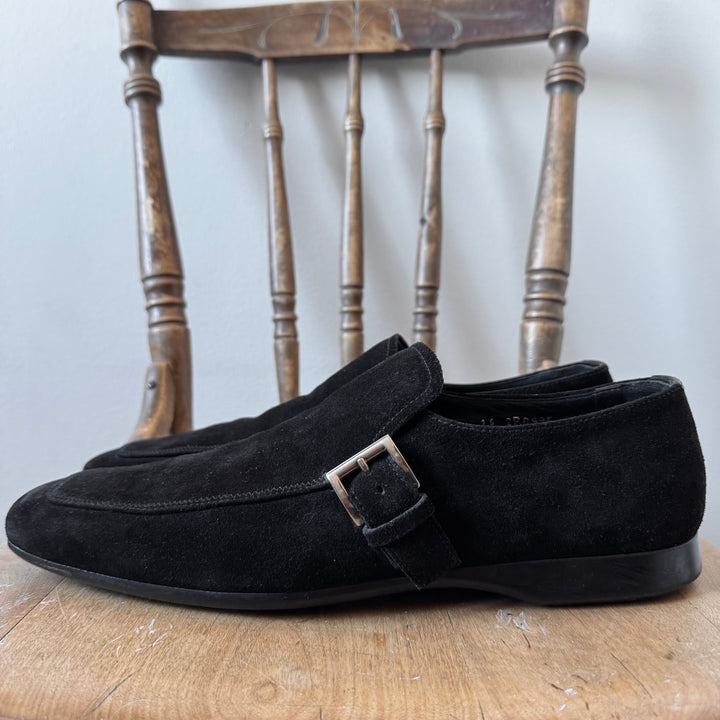 Prada 2000’s Black Suede Buckle Leather Loafers