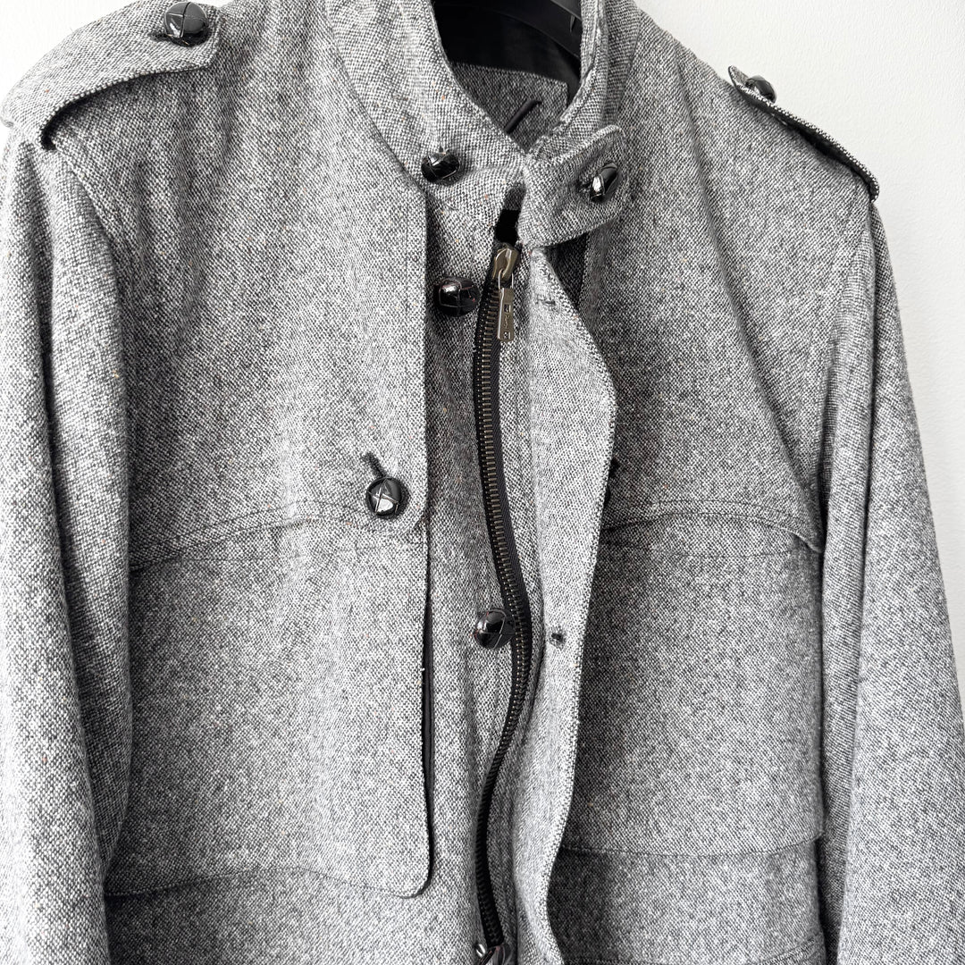 Yves Saint Laurent Rive Gauche FW2006 Gray Wool/Silk Belted Military Jacket