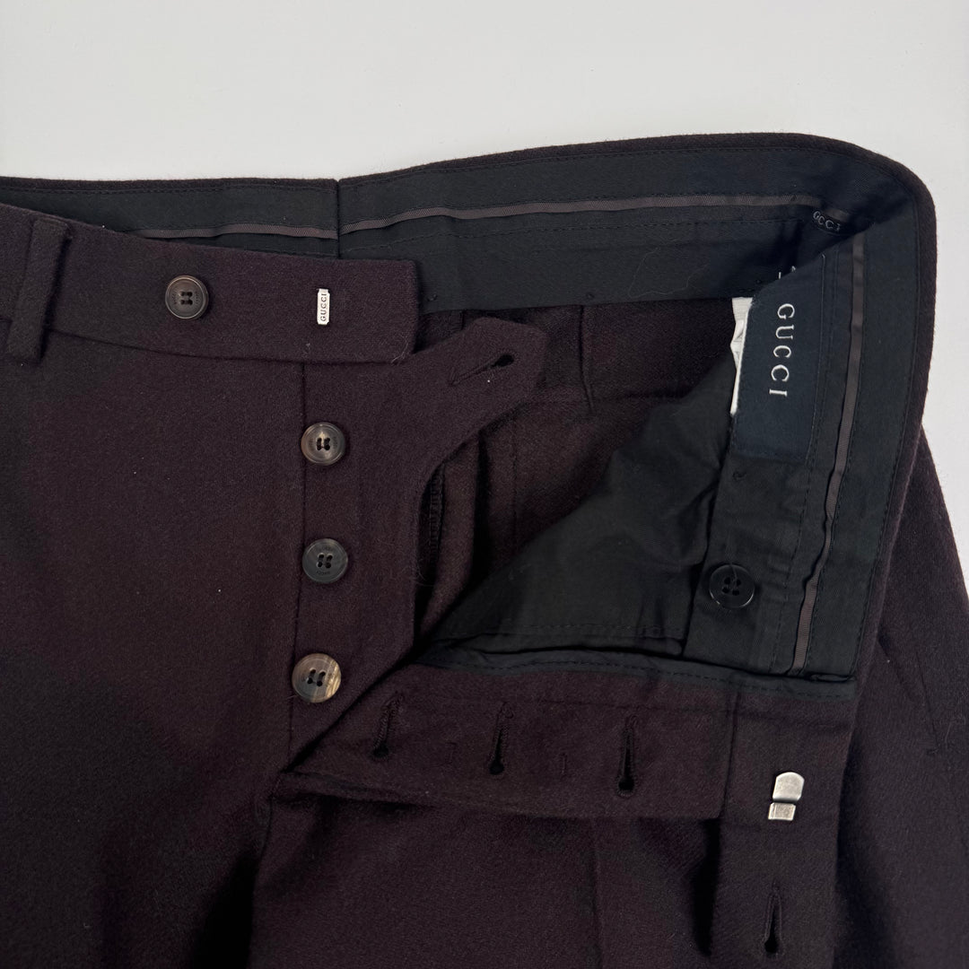 Gucci By Tom Ford 1990’s Brown Wool Flared Relaxed Suit Trousers/Pants