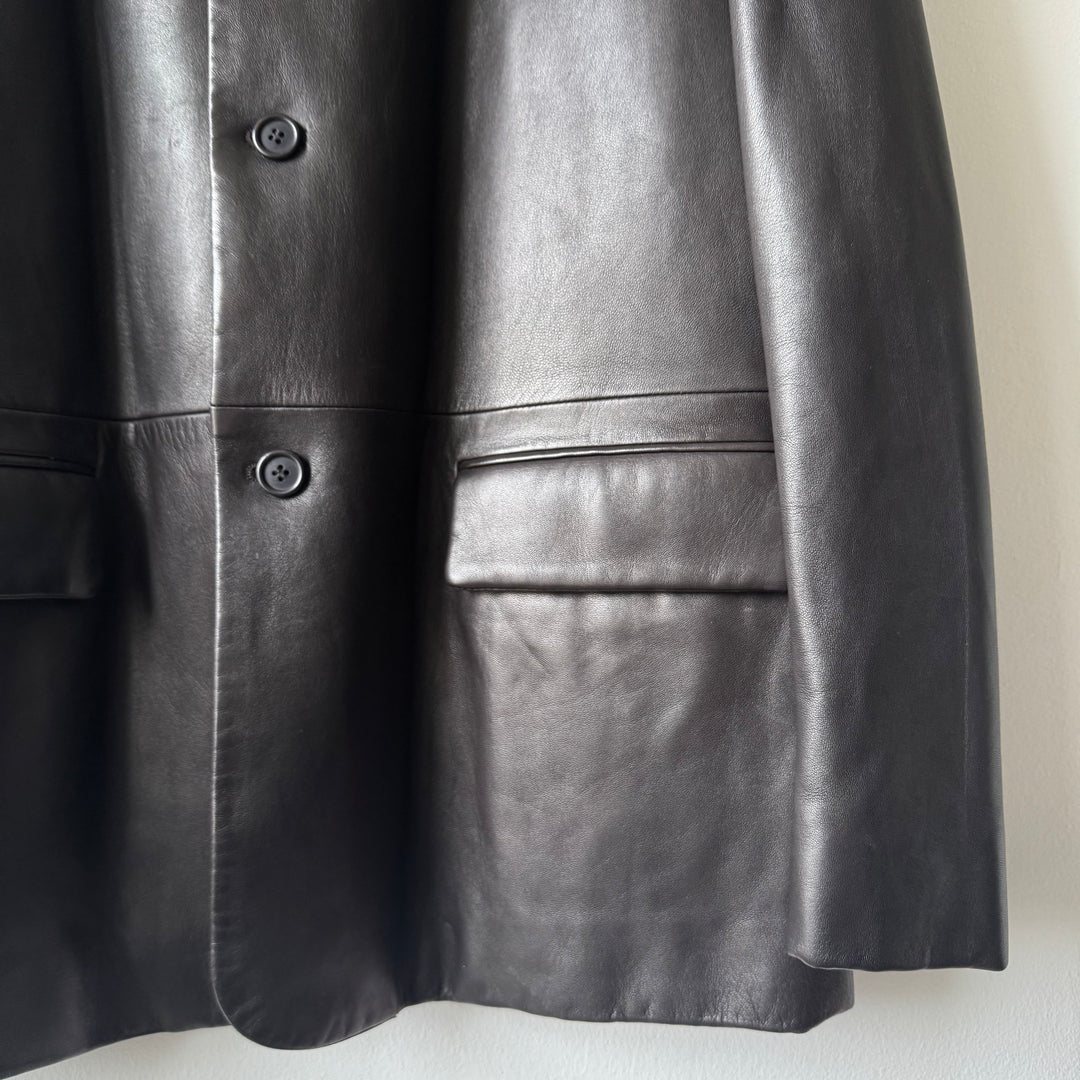 Prada FW1998 Silk Lined Button-Up Leather Overcoat Jacket