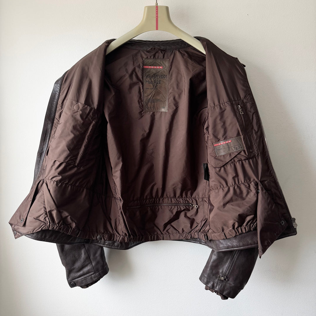Prada Linea Rossa SS2001 Brown Café Racer Leather Jacket