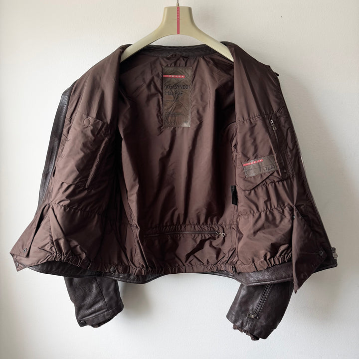 Prada Linea Rossa SS2001 Brown Café Racer Leather Jacket