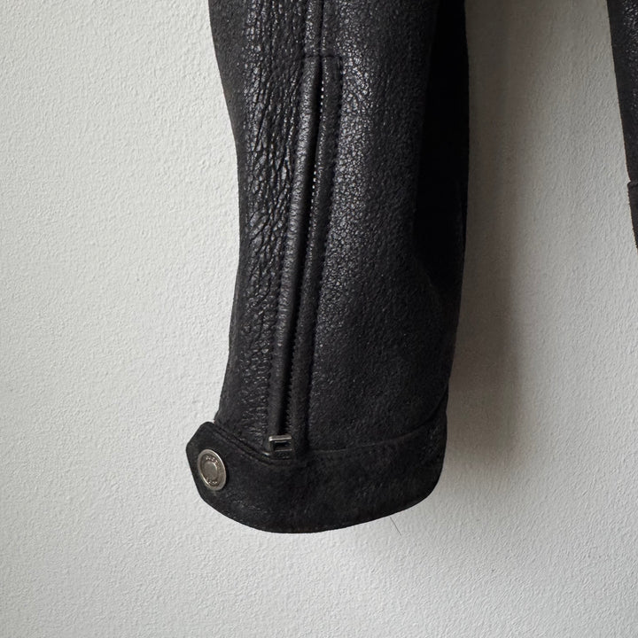 Gucci By Tom Ford SS2003 Vintage Effect Black Reverse Leather Café Racer Jacket