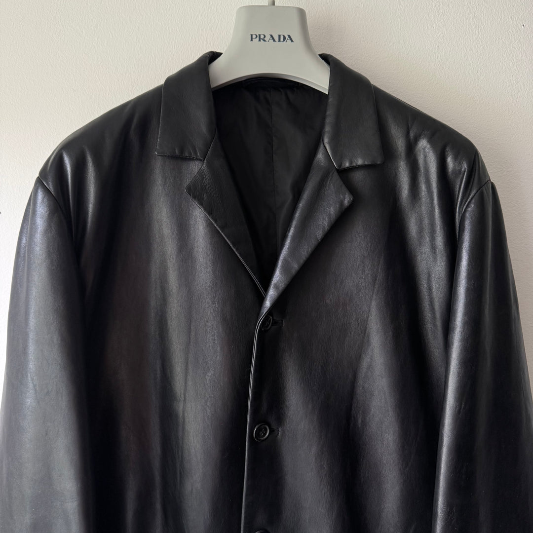 Prada FW1998 Black Lamb Leather Button-Up Overcoat Jacket
