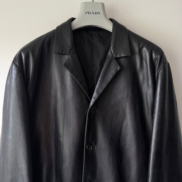 Prada FW1998 Black Lamb Leather Button-Up Overcoat Jacket