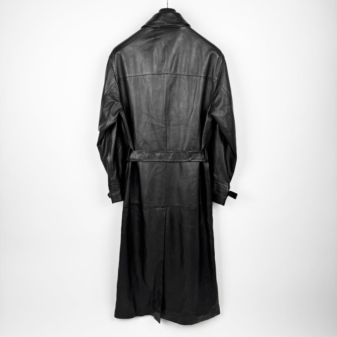 Jil Sander 2000s Black Silk Lined Long Lamb Leather Trench Coat