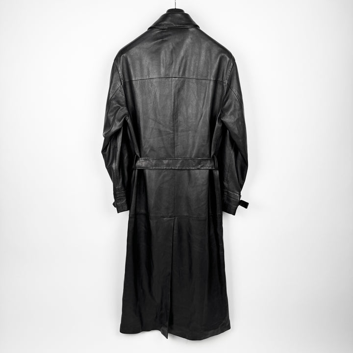 Jil Sander 2000s Black Silk Lined Long Lamb Leather Trench Coat