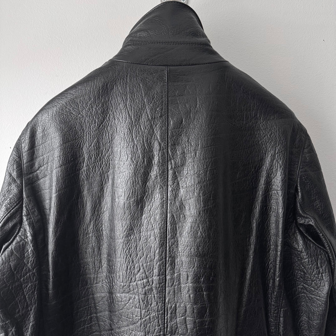 Prada FW2003 Black Textured ”Crocodile” Embossed Leather Coat