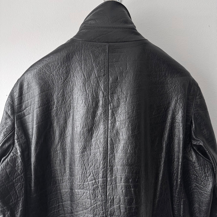 Prada FW2003 Black Textured ”Crocodile” Embossed Leather Coat