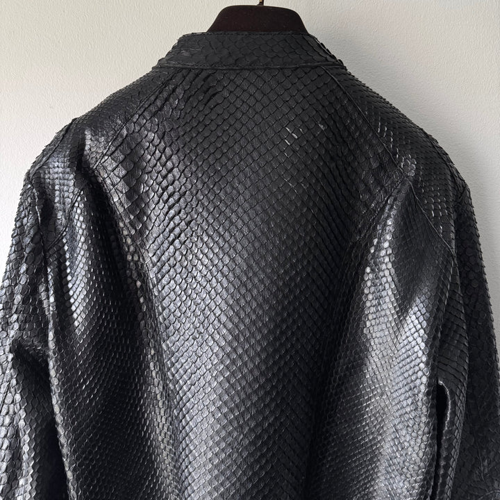 Gucci By Tom Ford 1990’s Black Python Snake Skin Leather Biker Moto Jacket