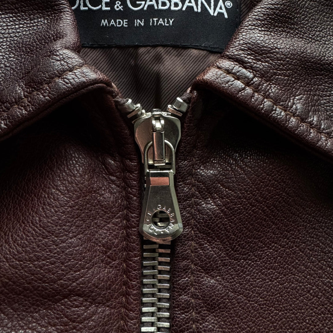 Dolce & Gabbana SS2006 Bordeaux/Brown Glossy Goat Leather Zip-Up Blouson Jacket